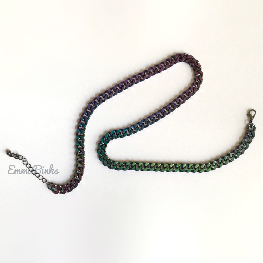 New Oil Slick Chain Link Necklace | Iridescent Miami Cuban Chain | Unisex - Picture 10 of 16